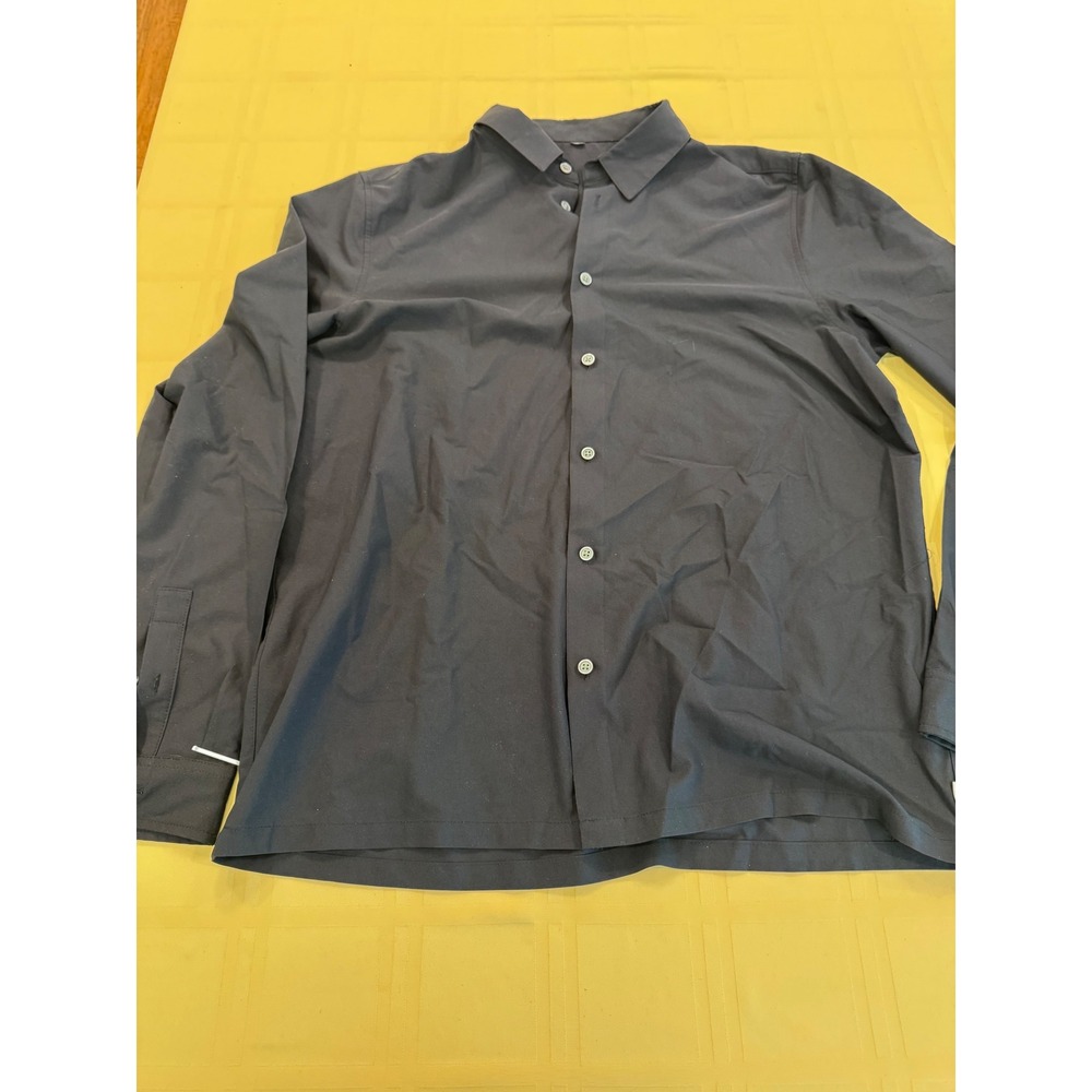 Vuori Mens Long Sleeve Button Down Shirt Charcoal Grey Recycled Polyester Large
